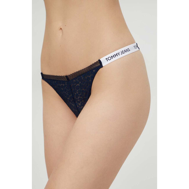 Dámská tanga HIGH LEG THONG UW0UW05160 C1G tm. modré - Tommy
