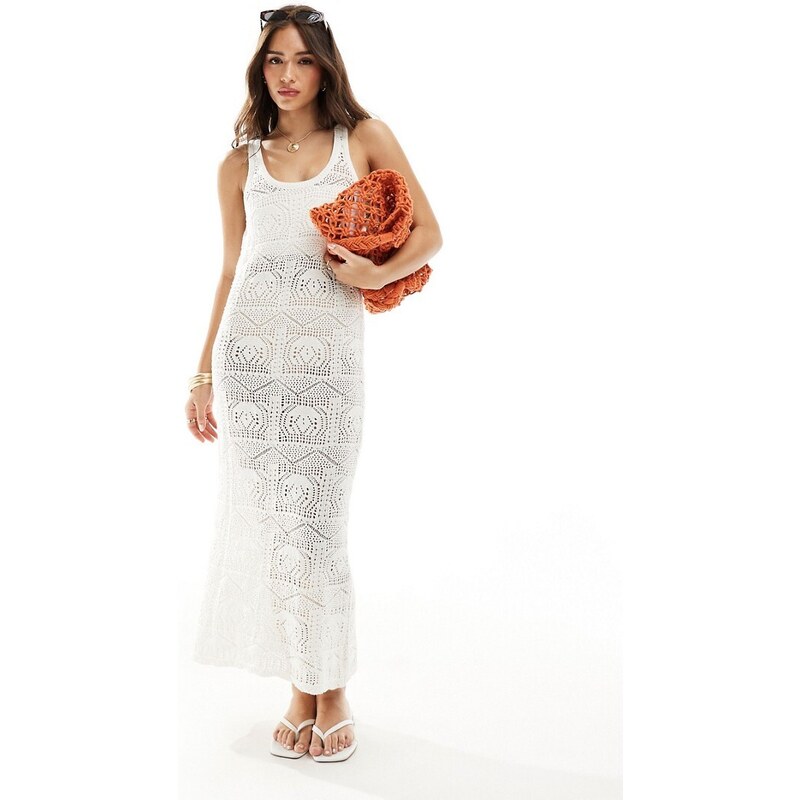 ONLY open knit maxi dress in white