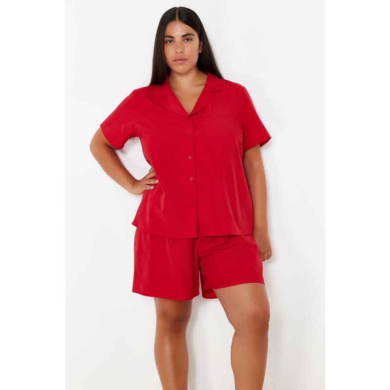 Trendyol Curve Red Shirt Collar Woven Pajama Set 115723420