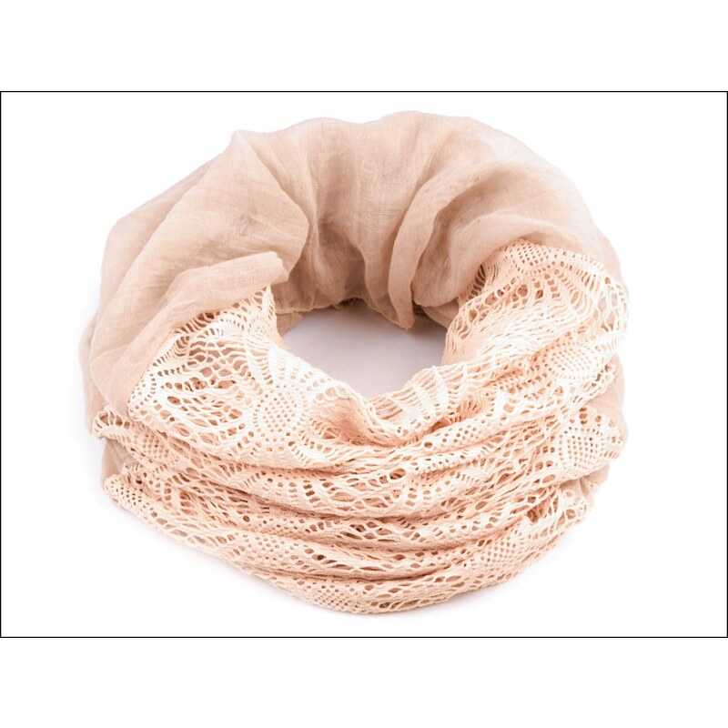 Kruhový krémový šátek s háčkovanou aplikací