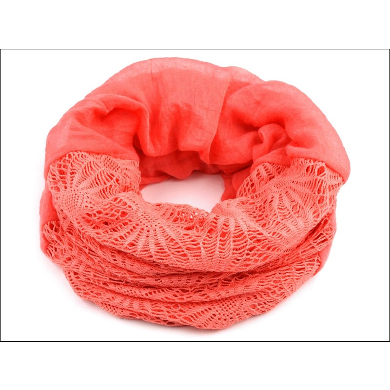 Kruhový korálový šátek s háčkovanou aplikací