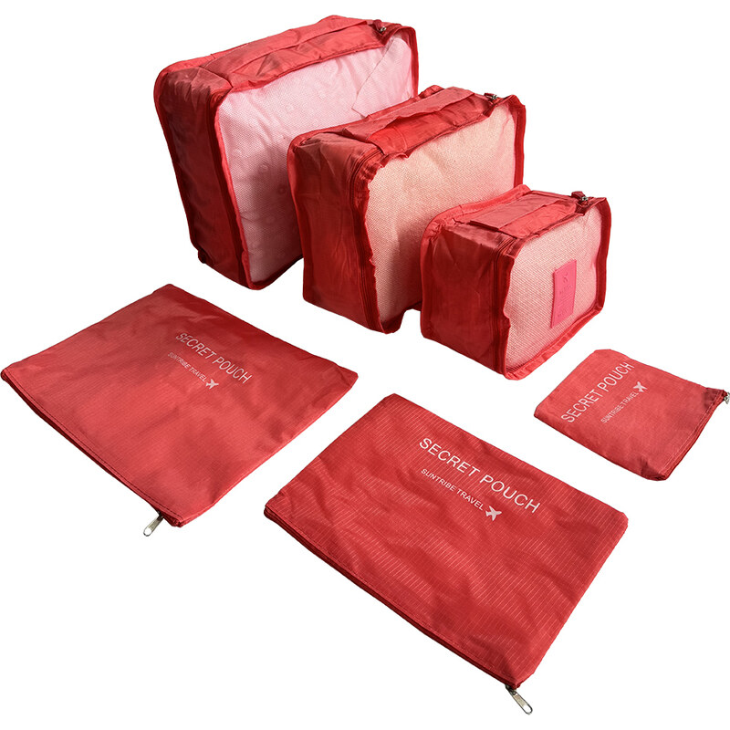Cestovní organizéry do kufru BERTOO sada 6 ks - červené