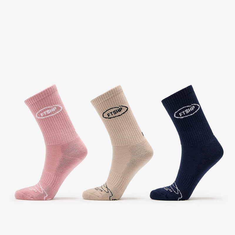 FTSHP Ponožky Footshop Basic Crew Socks 3-Pack Navy/ Acru/ Pink