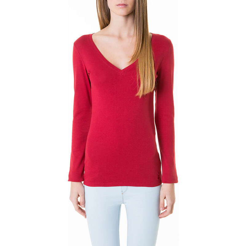 Tally Weijl Red Basic V-Neck Long Sleeve Top