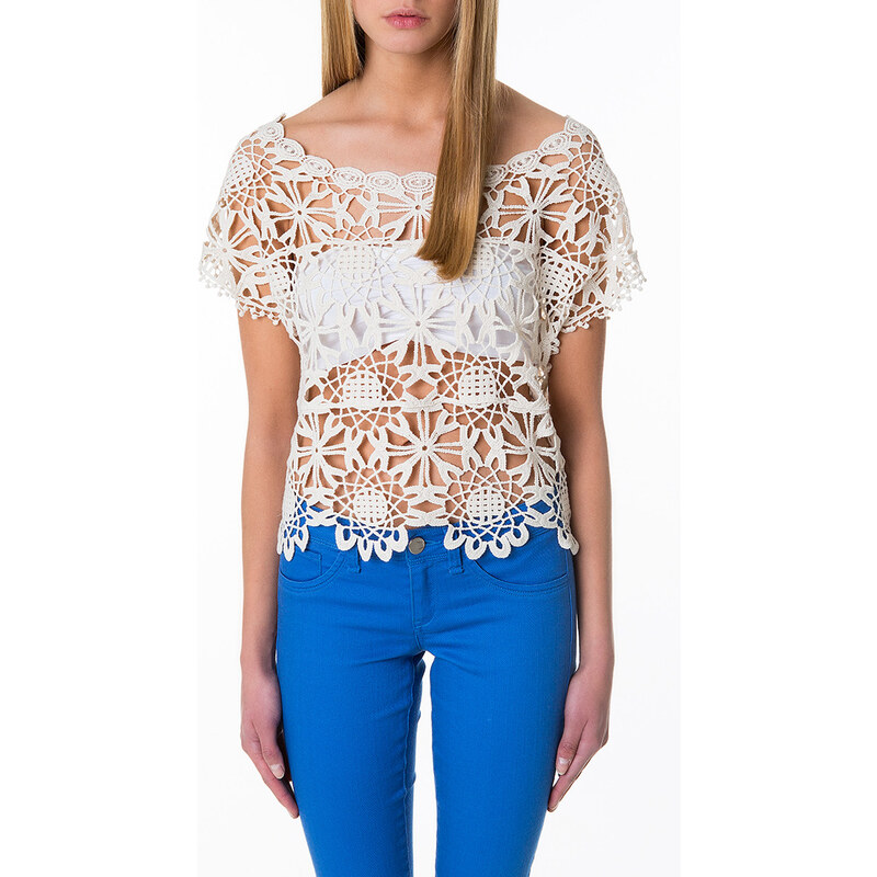 Tally Weijl White Knitted Crochet Top