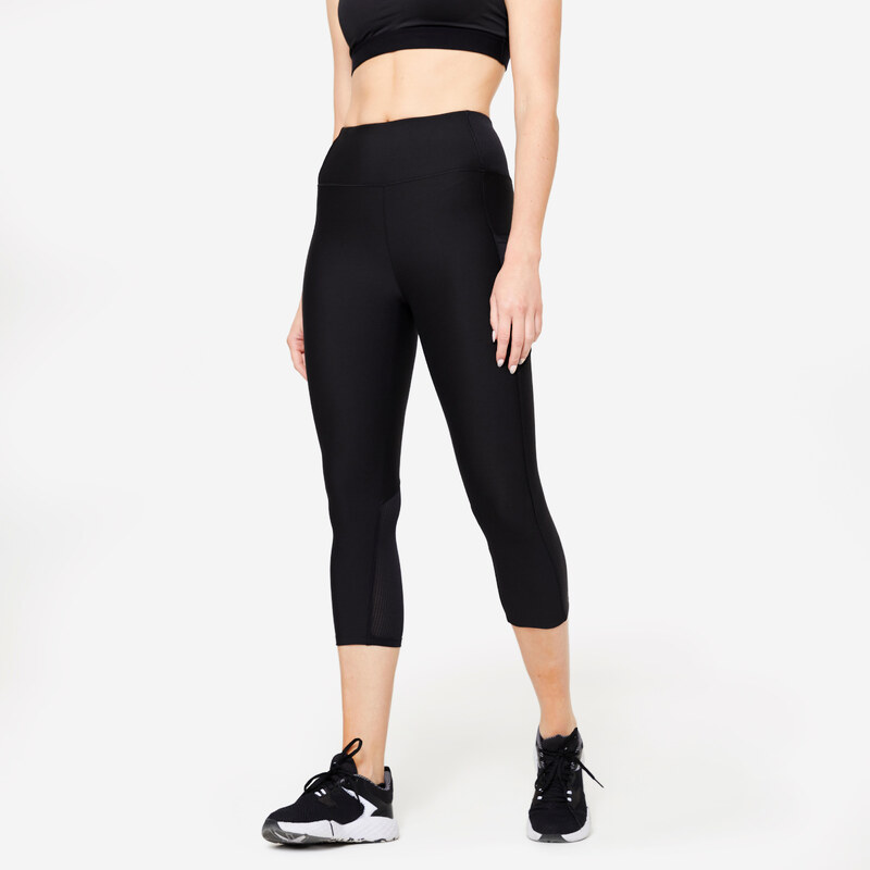 DOMYOS Dámské 7/8 fitness legíny s kapsičkou na telefon černé 62035644