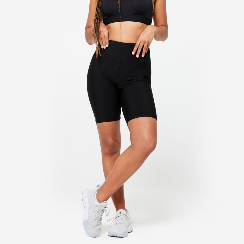 DOMYOS Dámské fitness cyklistické kraťasy s vysokým pasem černé 69333417