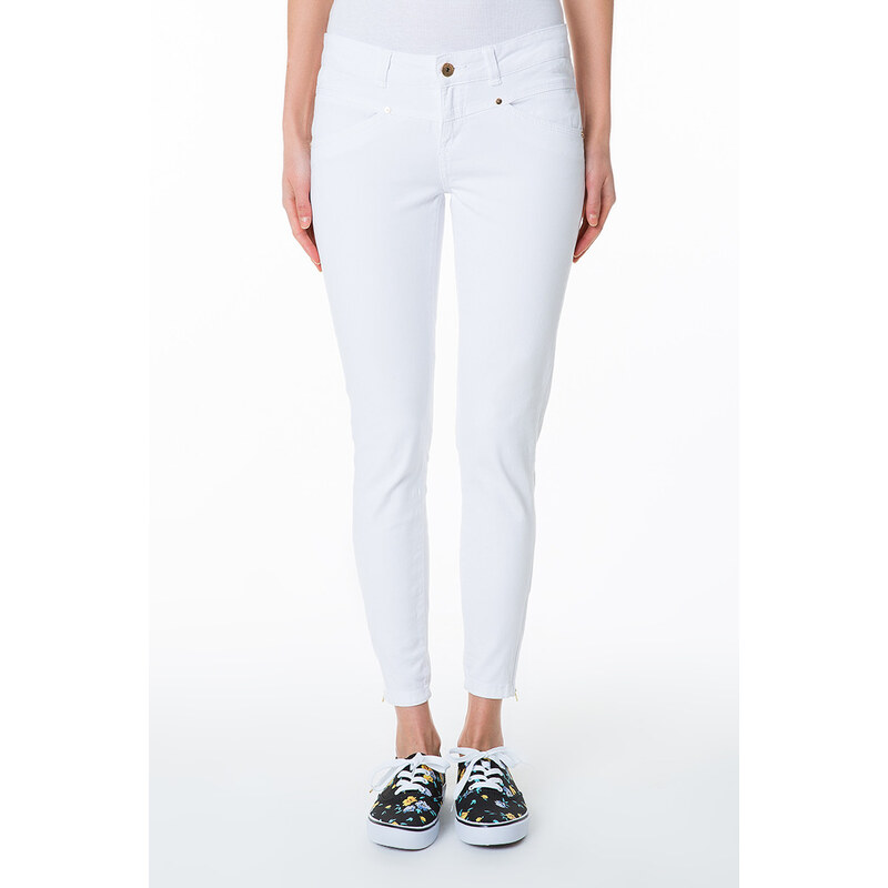 Tally Weijl White High Waist Ankle Pants with Zip