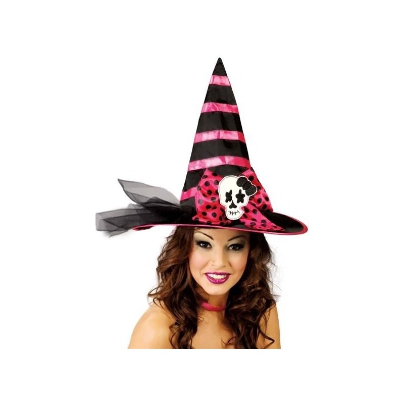 Fiestas Guirca Černo-růžový čarodějnický klobouk