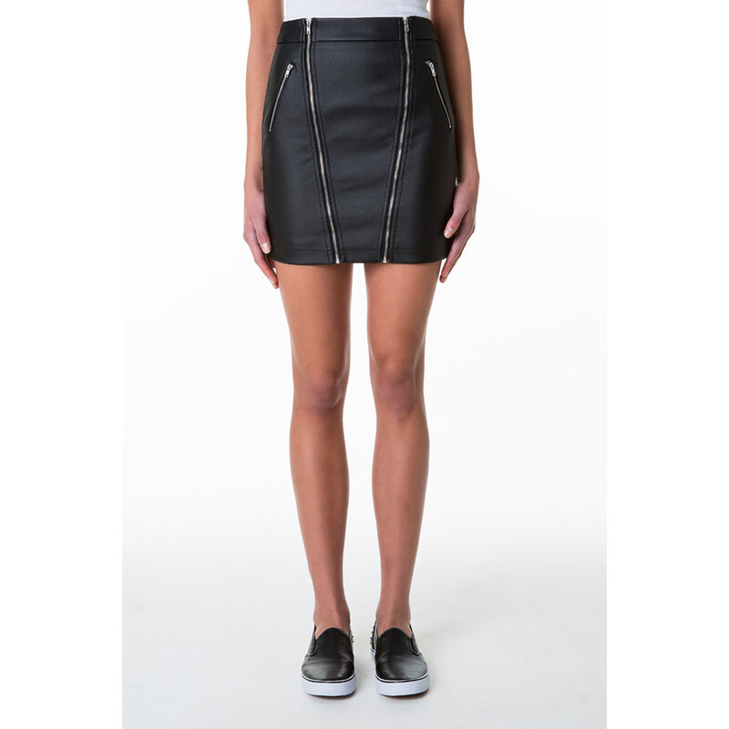 Tally Weijl Black Leather-Like Doube Zip Skirt