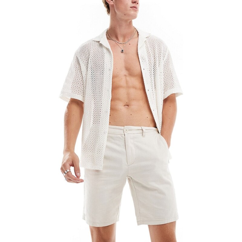 ONLY & SONS linen mix chino short in beige-Neutral