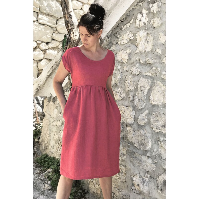 České lněné šaty Lotika midi délka Premium quality 75534410