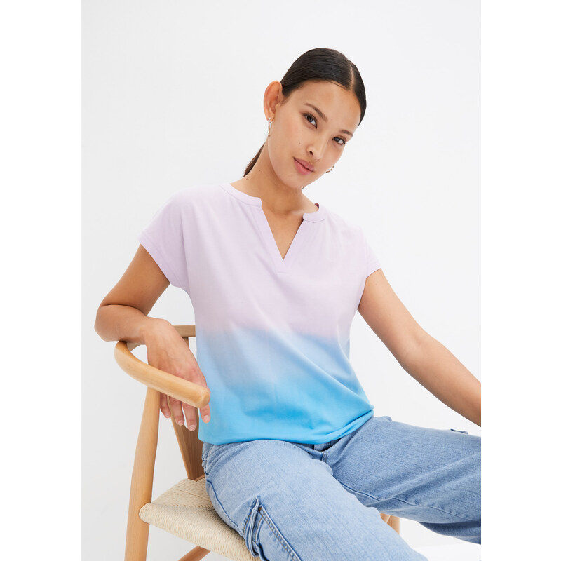 bonprix Bavlněné tričko henley s efektem ombré modrá Žena