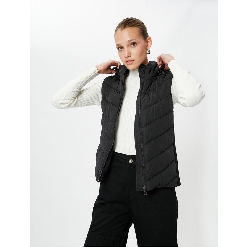 Koton Short Puffer Vest Hooded Zipper Pocket Detailed 107082093