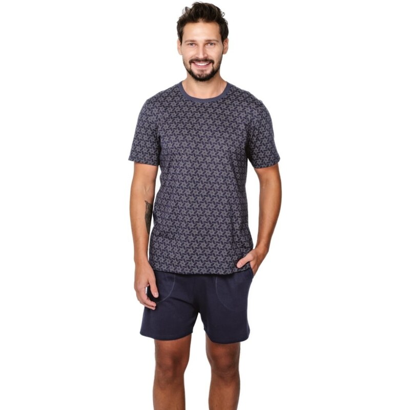 Pánské pyžamo ITALIAN FASHION RICARDO krátká print/tmavě modrá