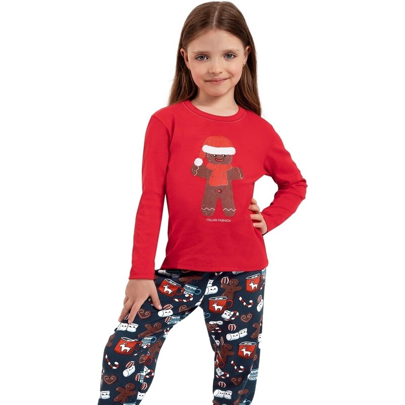 Dívčí pyžamo ITALIAN FASHION MAKALA dlouhé červená/print