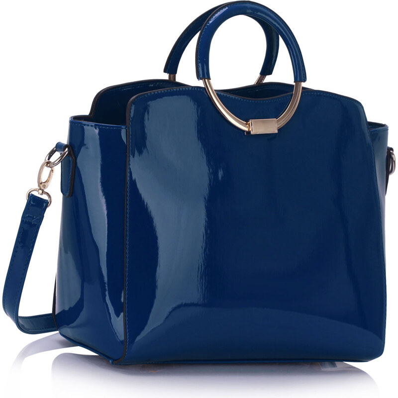 LS fashion LS dámská lakovaná kabelka se zlatým kováním LS00387 modrá