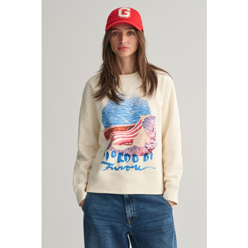 MIKINA GANT REL SCENERY PRINT C-NECK SWEAT CREAM 92707387