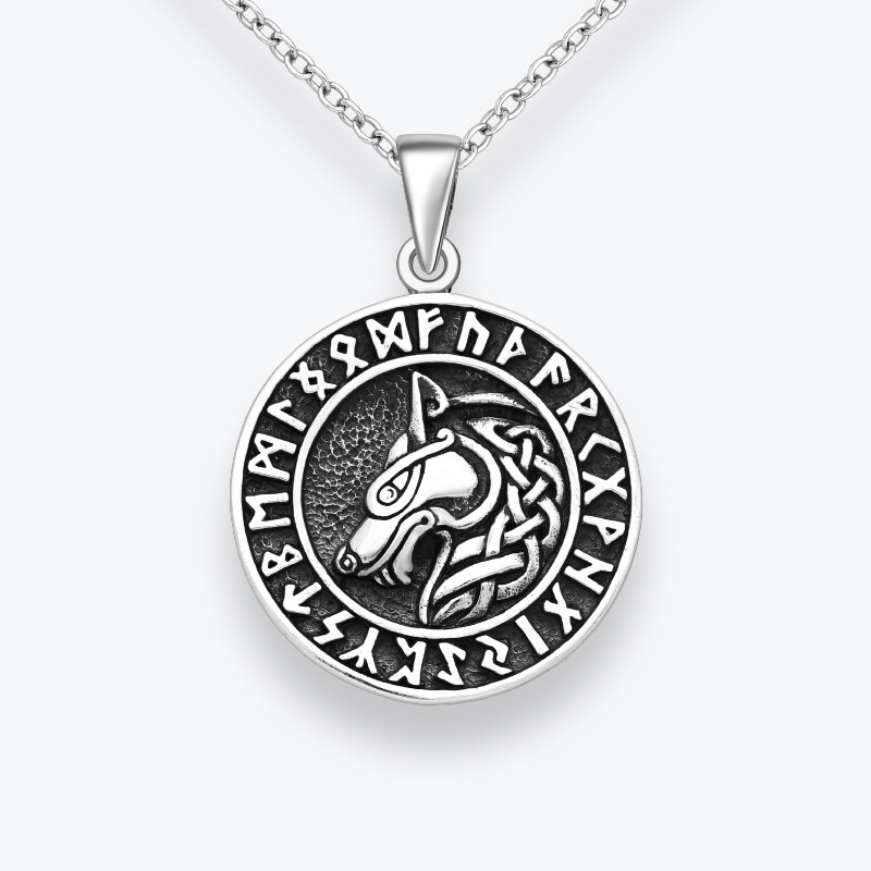 Estemia Stříbrný řetízek Vlk a runy starší futhark - Ag925 94351977