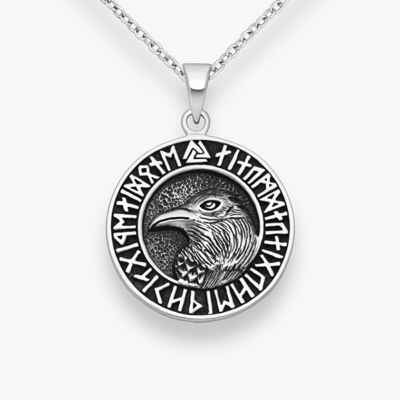 Estemia Stříbrný řetízek Havran, runy a valknut - Ag925 94364071
