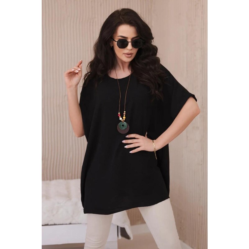 MladaModa Oversize halenka s přívěskem model IT-31 černá