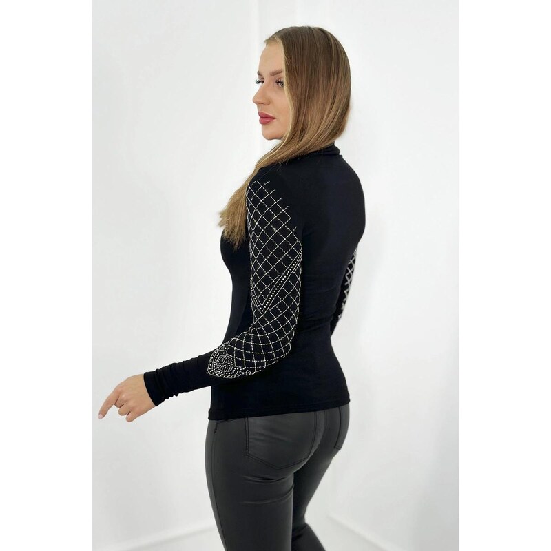 MladaModa Viskózová halenka zdobená zirkony model 9419 černá