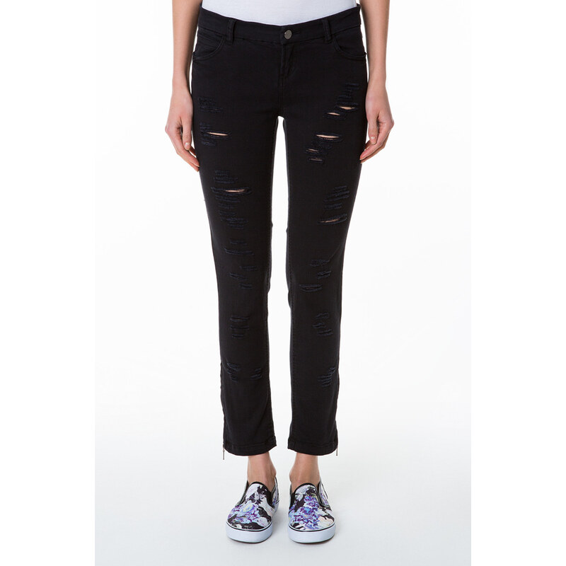 Tally Weijl Black Ripped Pants with Ankle Zips