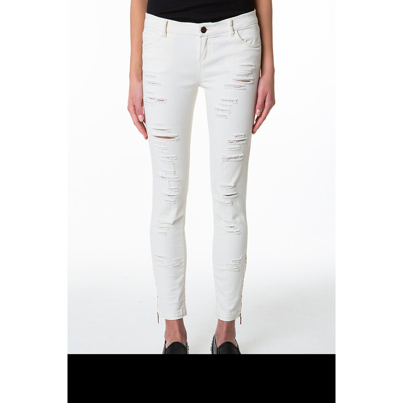 Tally Weijl White Ripped Pants with Ankle Zips