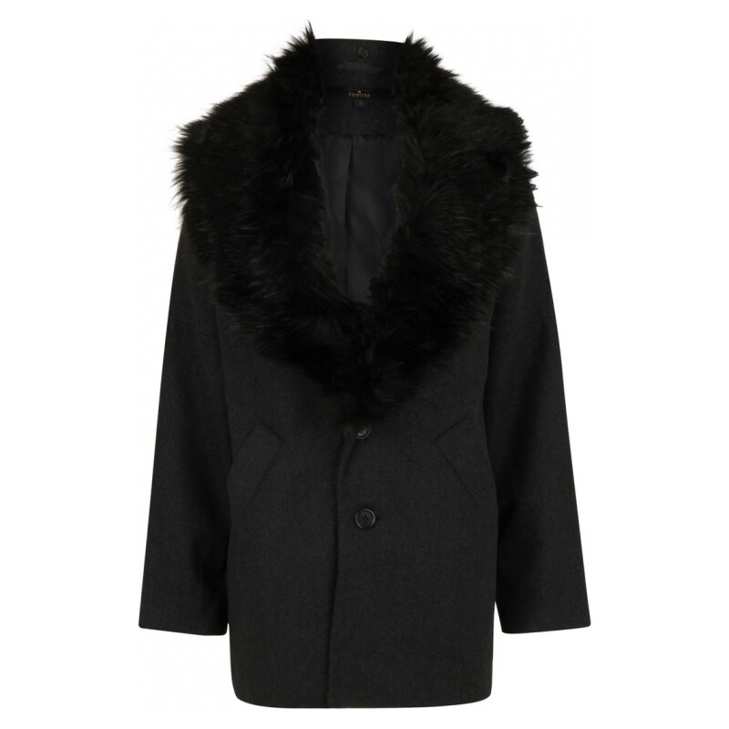 Rock and Rags Fur Collar Womens Coat, grey