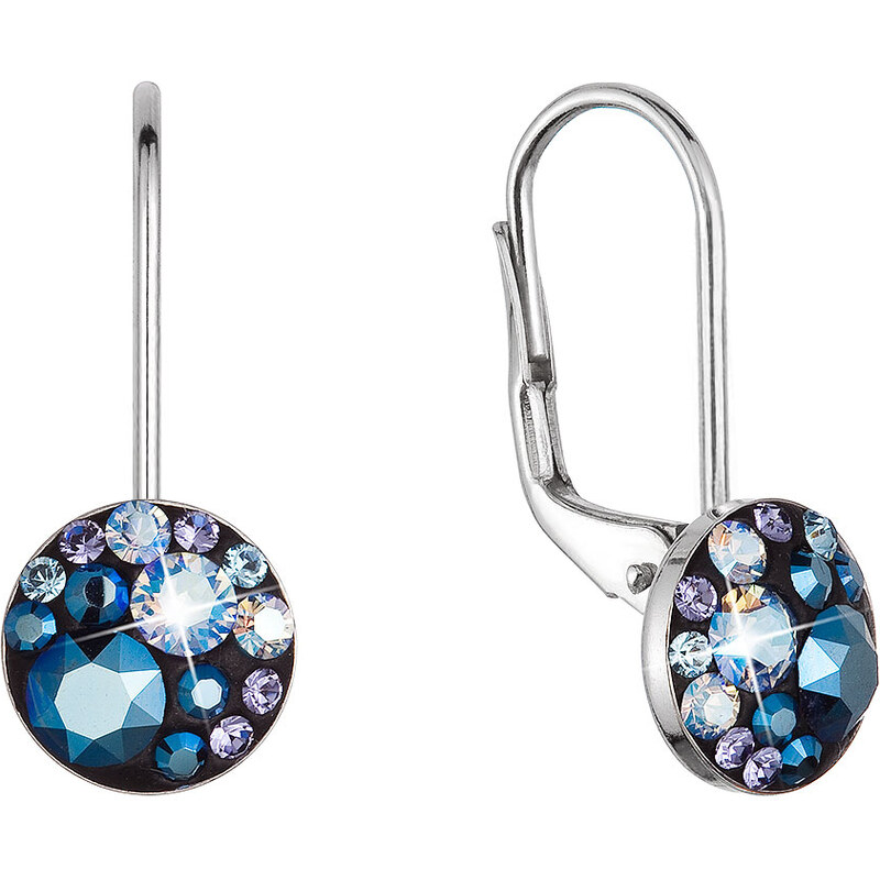 Stříbrné náušnice visací s krystaly Swarovski modré malé 31321.3