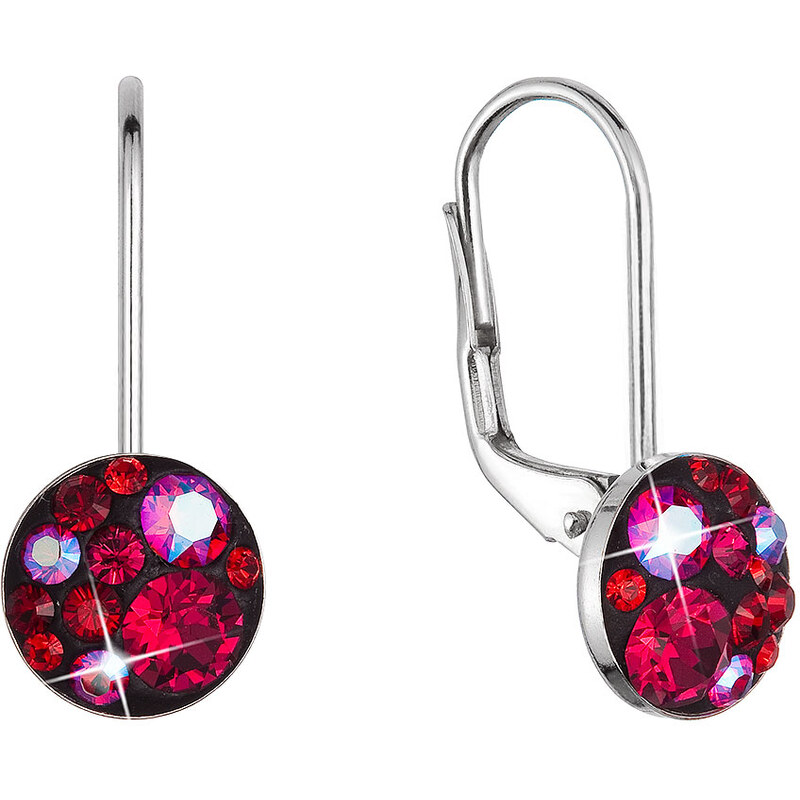 Stříbrné náušnice visací s krystaly Swarovski červené malé 31321