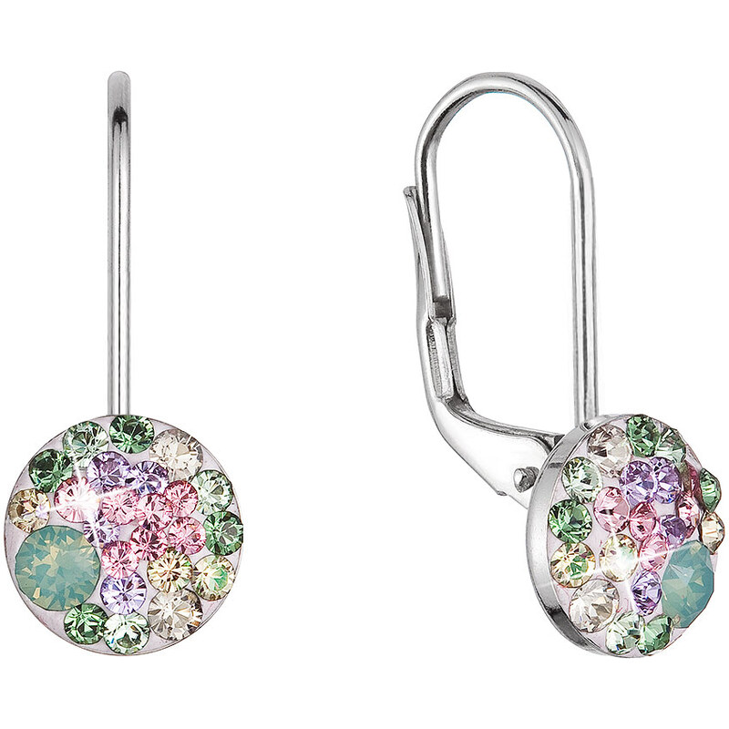Stříbrné náušnice visací s krystaly Swarovski zelené malé 31321