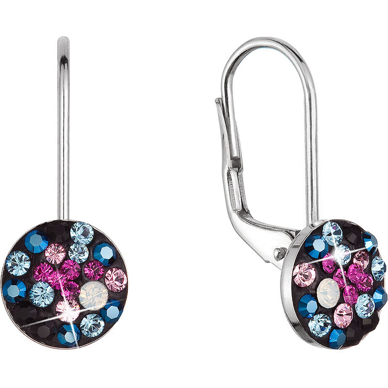 Stříbrné náušnice visací s krystaly Swarovski mix barev malé