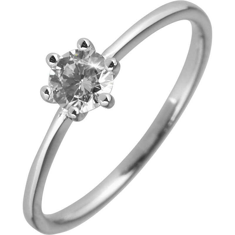 Stříbrný prsten s kulatým zirkonem bílý 15007.1 crystal