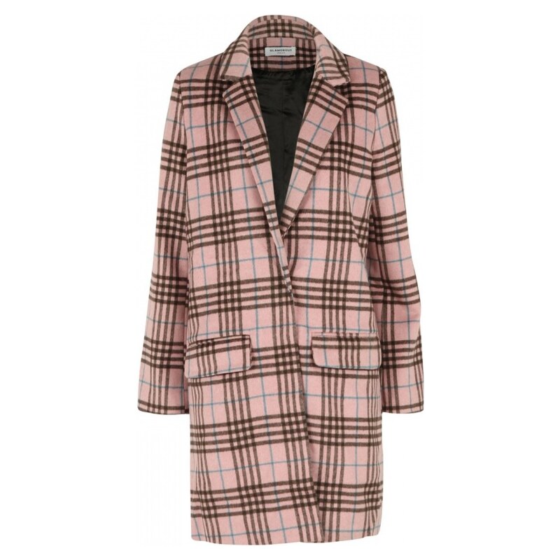 Glamorous Checked Longline Coat, pink check