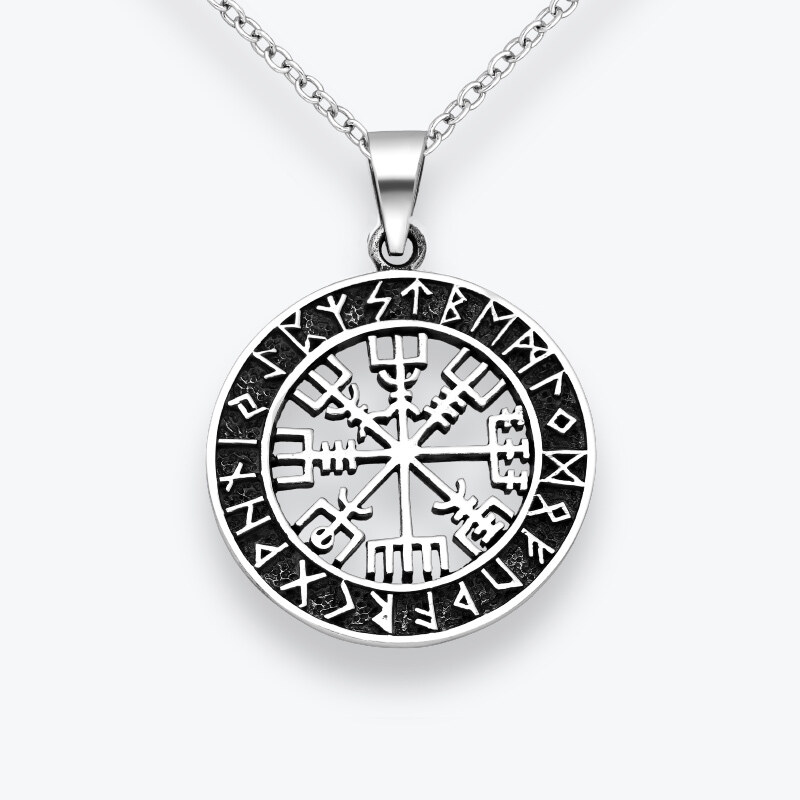 Estemia Stříbrný řetízek Vegvísir s runami prořezávaný - Ag925 94532603