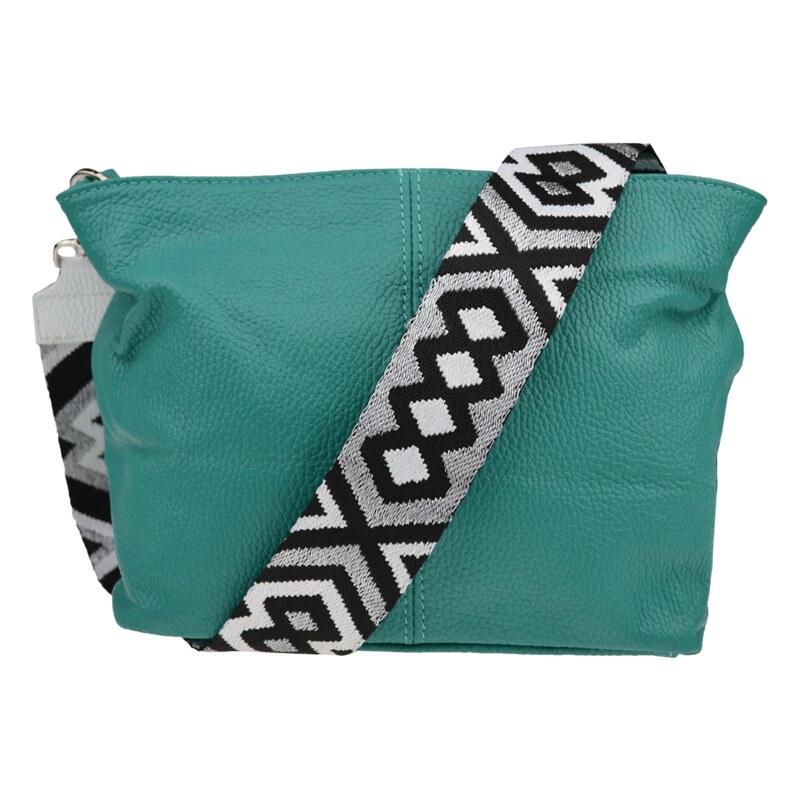 Tyrkysová kožená italská crossbody kabelka Batilda Smeraldo s