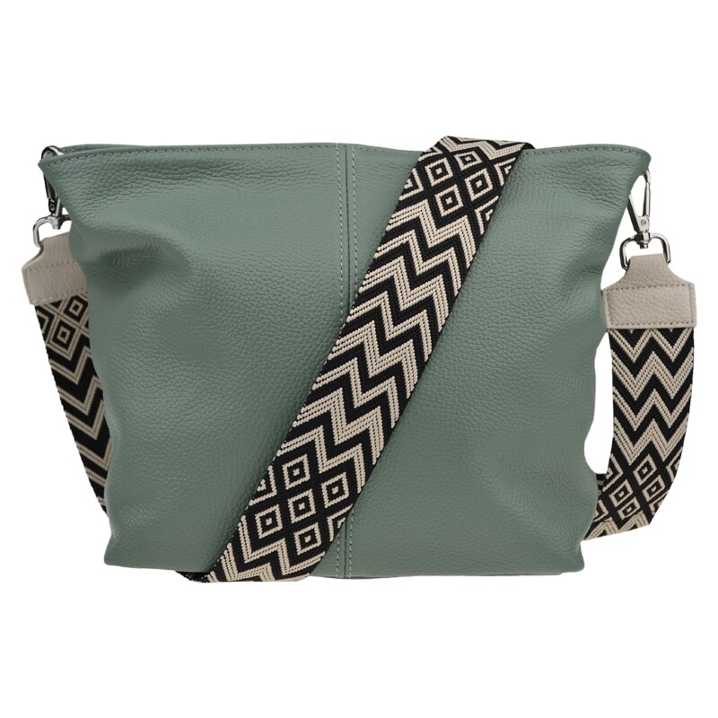 Zelená kožená italská crossbody kabelka Prisca Khaki s přídavným