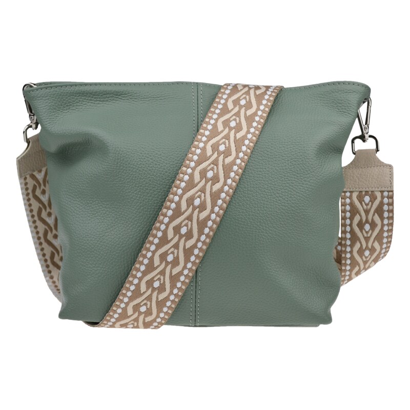 Zelená kožená italská crossbody kabelka Prisca Khaki s přídavným