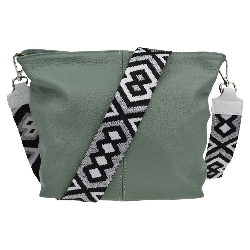 Zelená kožená italská crossbody kabelka Prisca Khaki s přídavným