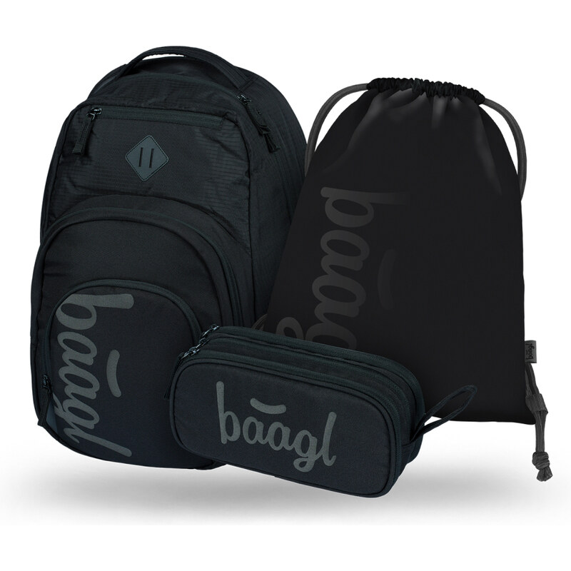 BAAGL 3 SET Coolmate Black: batoh, penál, sáček