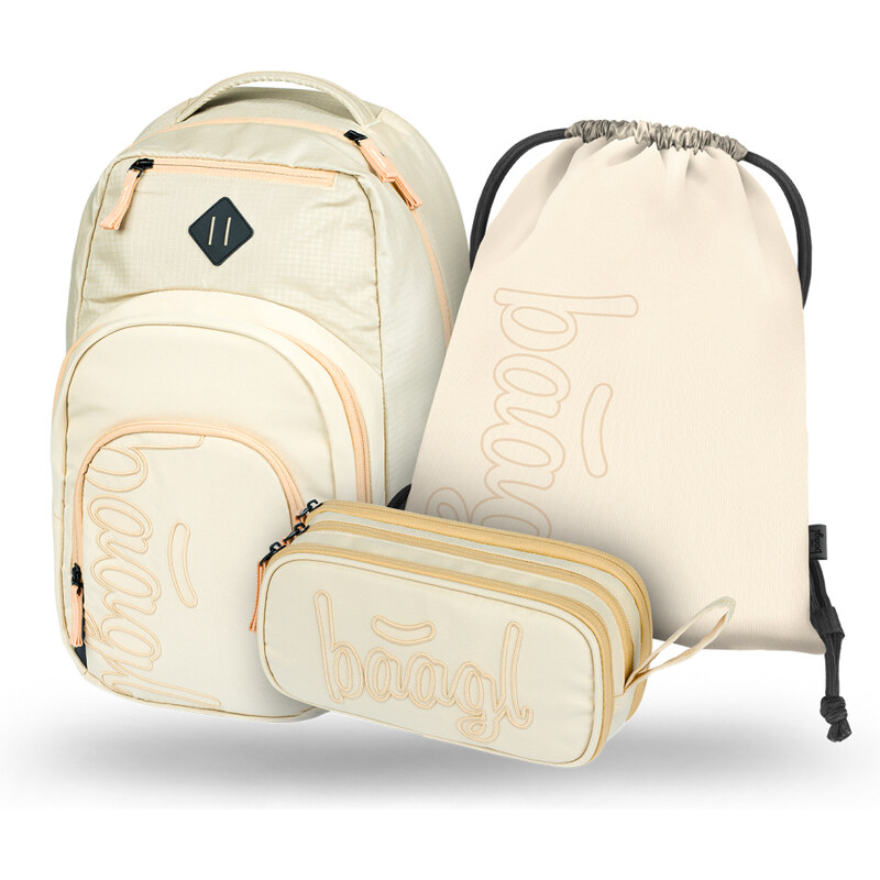 BAAGL 3 SET Coolmate Beige: batoh, penál, sáček