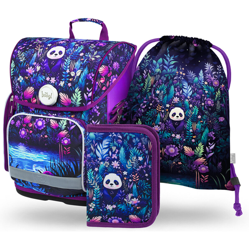BAAGL SET 3 Ergo Jungle Panda: aktovka, penál, sáček