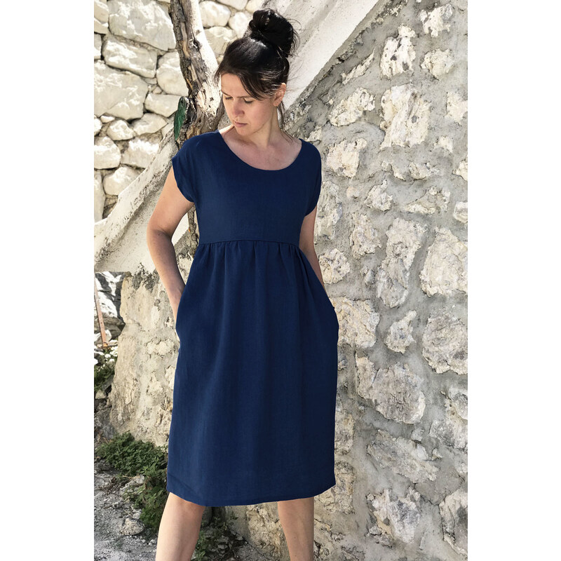 České lněné šaty Lotika midi délka Premium quality 75534411