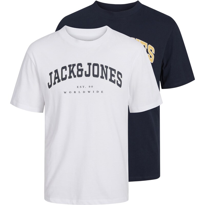 JACK & JONES Tričko JJECaleb námořnická modř / citronová / bílá