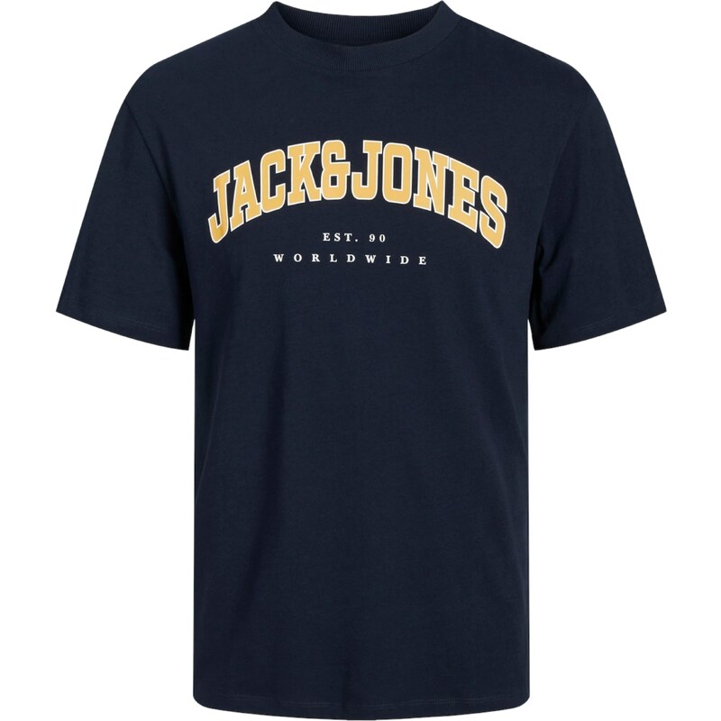 JACK & JONES Tričko JJECaleb tmavě modrá / šafrán / bílá