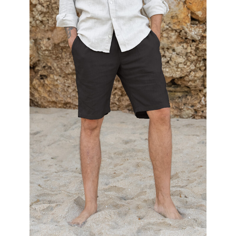 TallGuys Pánské prodloužené lněné kraťasy | Deep black