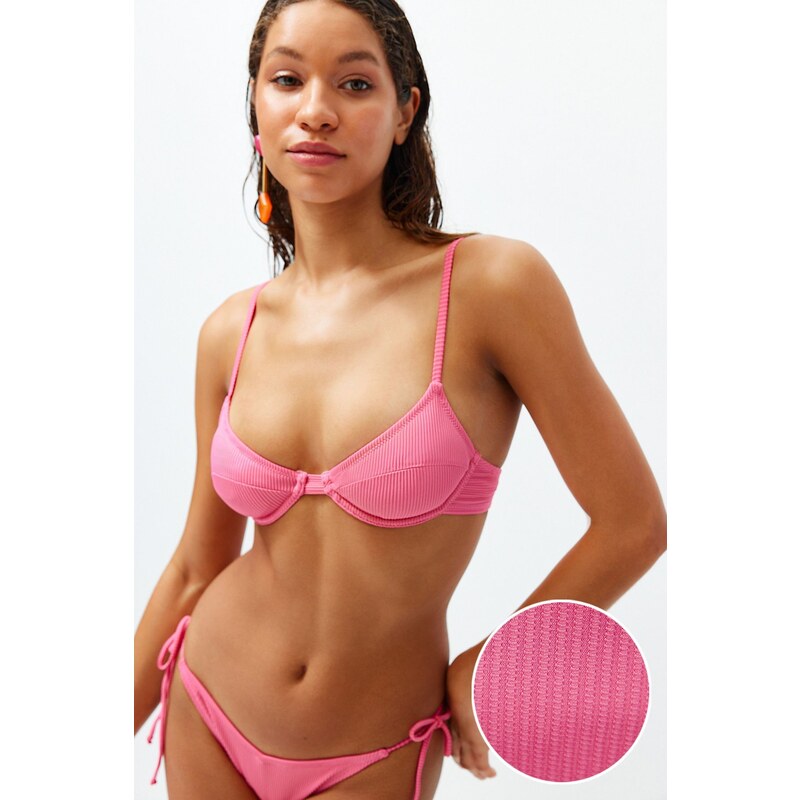 Trendyol Fuchsia Balconette Textured Bikini Top