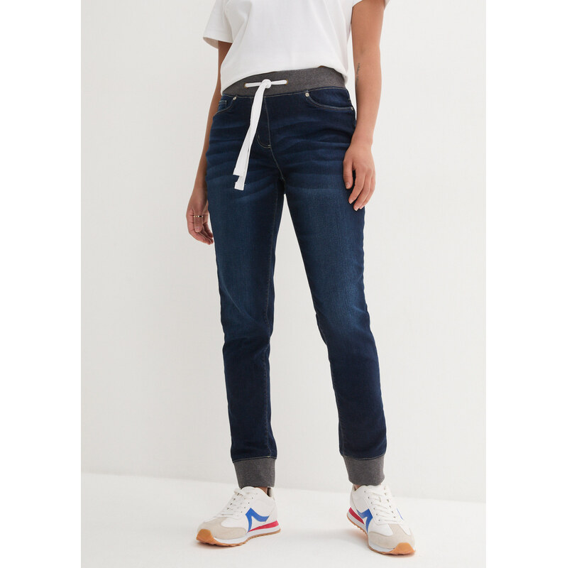 bonprix Džíny Boyfriend s elastickým pasem, Mid Waist modrá Žena 28836096