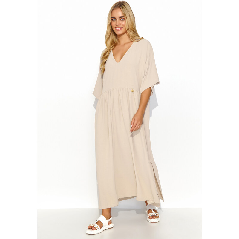 Denní šaty M835 béžové 4XL-5XL - Makadamia 94815806